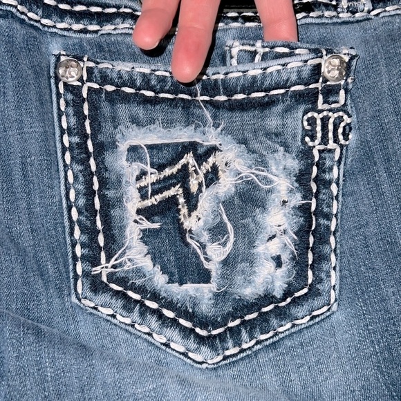 MISS ME 👖 DISTRESSED DESTROYED RIPPED THICK STITCH BOOTCUT JEANS Women 36/18 L33 - Picture 9 of 14